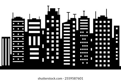 Black and White Urban Skyline Silhouette with Modern High-Rise Buildings
