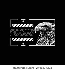 Black and White Urban Style eagle head Illustration with Slogans focus, on Black Background for Apparel and Other Uses