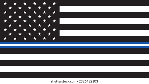 Schwarz-Weiß-US-Flagge mit blauer Linie. US-Notrufnummer für medizinische Notdienste. EMS-Wochenfeier. Patriotisches Symbol. USA. Vektorgrafik