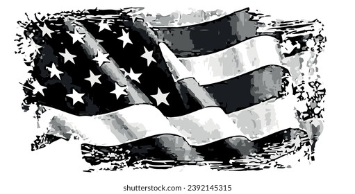 black and white USA American flag Grunge splash texture emblem print