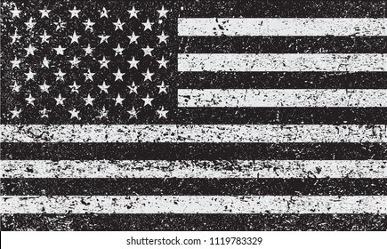 Black and white USA flag.Vector grunge American flag.