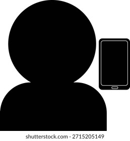 Icono de perfil de usuario en blanco y negro con el símbolo del teléfono inteligente que representa al usuario móvil, la comunicación digital y el concepto de Cuenta personal.