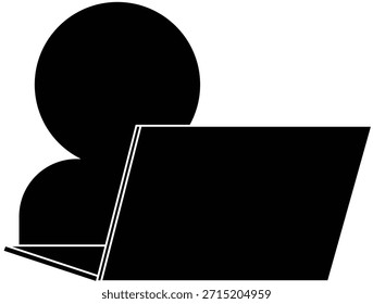 Usuario blanco y negro que trabaja en un icono de portátil que representa el trabajo en línea, trabajo remoto, tecnología digital y uso de la computadora.