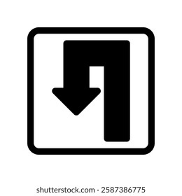 Black and White U-Turn Arrow Sign in Minimalist Square Design