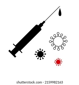 Black and white vaccine with virus. Monkeypox epidemic concept. Design of a vaccine with the injection. Vector clip art illustration.