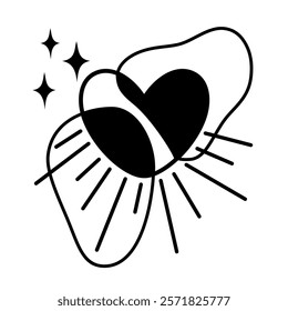 Black and white Valentine clipart. Valentines day doodle. Abstract Valentine object in flat style. Hand draw vector illustration