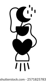 Black and white Valentine clipart. Valentines day doodle. Abstract Valentine object in flat style. Hand draw vector illustration