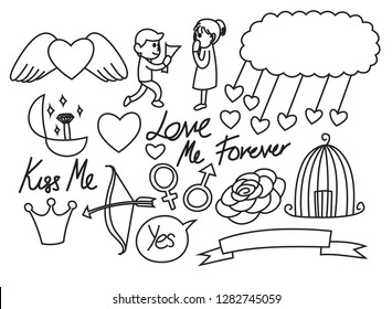 Black and white Valentines Day doodles 