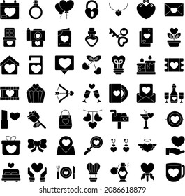 Black and white Valentines day flat vector icon collection set