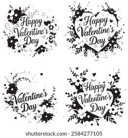 Black and white Valentine's Day floral design set