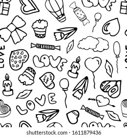Black and white Valentines day seamless pattern.