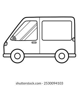 Black and white van transport element. Delivery car in outline isolated. Vector illustration