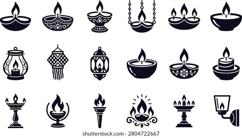 Black and white of various candles and candle holders lantern lamp flame