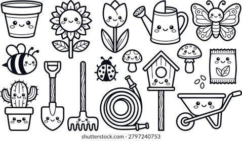 Black and white of various kitchen utensils and tools cooking baking