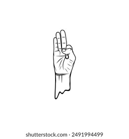 black and white vayu mudra right hand gesture vector line art