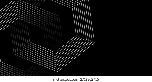 Black and white vector 3D modern line futuristic tech banner with Black and blue effect.