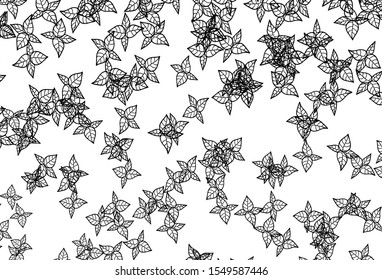 Black and White vector abstract background with leaves. Glitter abstract illustration with doodles and leaves. Pattern for heads of websites, designs.
