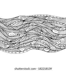 Black and white vector abstract circles, doodle, wave decorative background. Template frame design for card with place for your text.