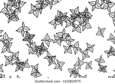 Black and White vector abstract design with leaves. Sketchy doodles with leaves on blurred background. Pattern for wallpapers, coloring books.