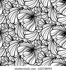 Black and white vector abstract floral seamless pattern