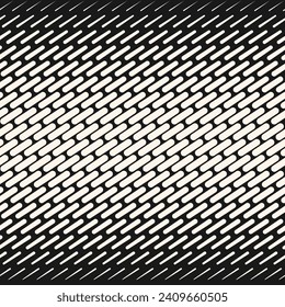 Black and white vector abstract geometric halftone seamless pattern with diagonal dash lines, fade stripes. Monochrome sport style background, urban art. Stylish minimal texture. Repeat sporty design