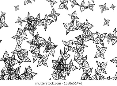 Black and White vector abstract pattern with leaves. Sketchy doodles with leaves on blurred background. Pattern for wallpapers, coloring books.