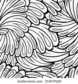 Black and white vector abstract waves seamless pattern
