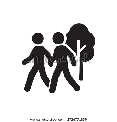Black and white vector AI icon of two people walking by a tree modern minimalist silhouette for technology and nature concepts