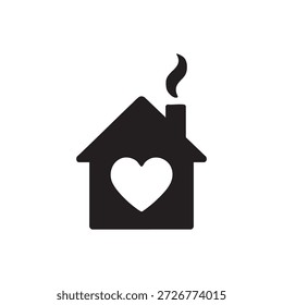Vector blanco y negro AI Smart Home Icon con símbolo de corazón para el cuidado del hogar y la automatización