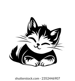 Black and white vector animated cat on a blue background