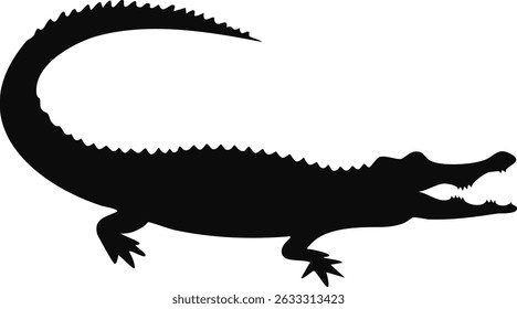 Black and White Vector Art of a Crocodile or Alligator Silhouette – Clean, Flat Reptile Design in a Modern Minimalist Aesthetic