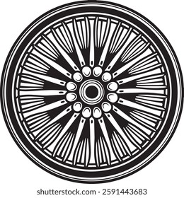 black and white vector art illustration of a car wheel rim.