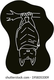 Black and white vector art of a sleeping bat