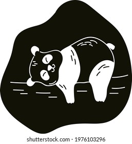 Black and white vector art of a sleeping panda