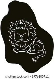 Black and white vector art of a sleeping lion