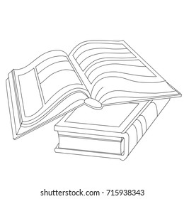 Black and white vector art. Two books. One book is open, the second is closed.