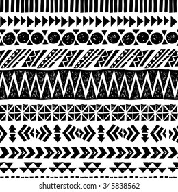 Black and white Vector Aztec Seamless Pattern. Geometric abstract background.
