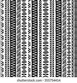 Black and white Vector Aztec Seamless Pattern. Geometric abstract background.