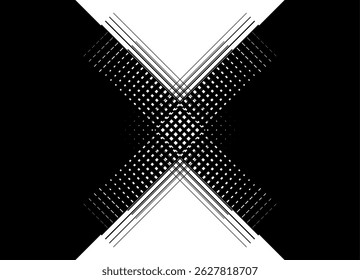 Black and white vector background with abstract letter X. Modern black and white striped pattern. Design element. Vector background.