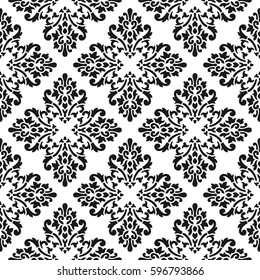 Black and white vector background. Beautiful queen seamless pattern with fleur de lys ornament. Royal sign in style. Vector illustration. Excellent textile, fabric, paper design.