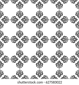 Black and white vector background. Beautiful queen seamless pattern with fleur de lys ornament elements. Royal signs in style of fashion illustration. Excellent textile, fabric, paper design.