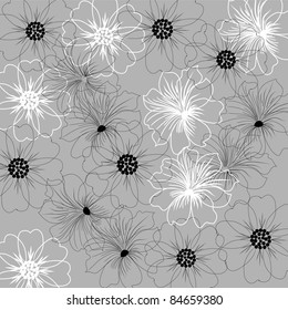  black and white vector background with flowers