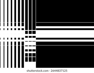 Black and white vector background. Modern pattern of abstract lines. Neoconstructivism. For covers, interior, packaging, textiles, posters. parallel stripes. Place for text.