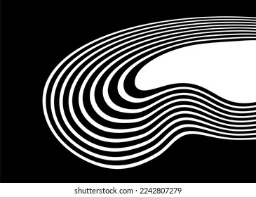 Black and white vector background in retro style from curved lines. With place for text. For printing, interior design, web, textiles. Vector Pattern.