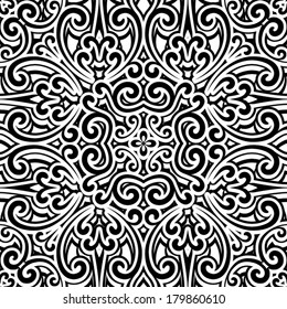 Black and white vector background, vintage ornament, seamless pattern