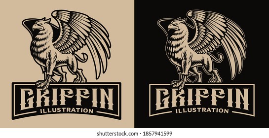 A black and white vector badge with a griffin, this design template can be used as a shirt print as well as for many other uses.