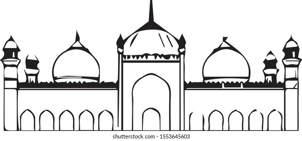 Black White Vector Badshahi Mosque Lahore Stock Vector (Royalty Free ...