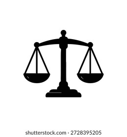 Icono de la escala de la balanza del Vector blanco y negro de la ley de la justicia y de la igualdad aislado en el fondo blanco