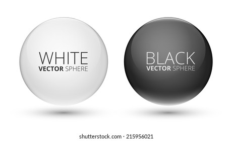 Black and White Vector Balls. Abstract Design with Glass Spheres