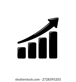 Gráfico de barras de Vector en blanco y negro con flecha hacia arriba, símbolo del aumento del rendimiento de la cosecha y el crecimiento agrícola